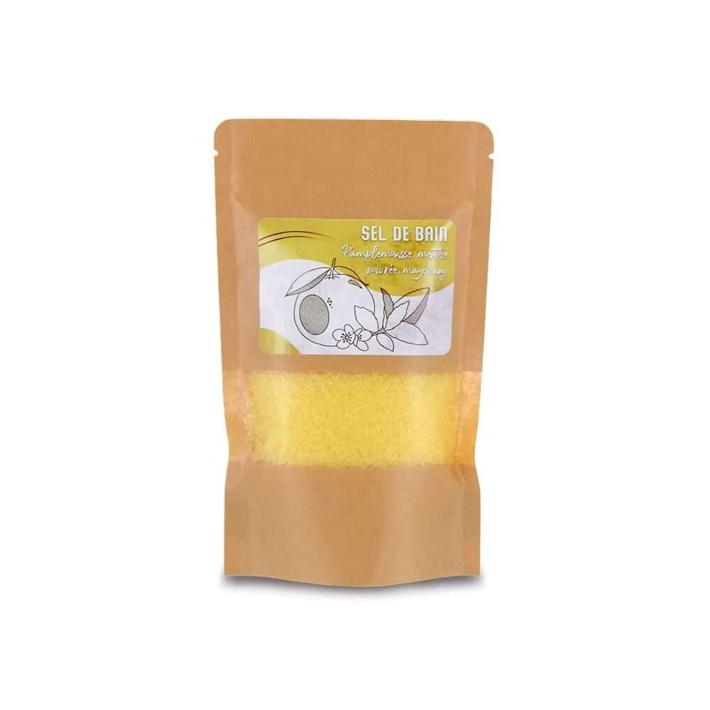 Sels de bain jaune – Pamplemousse, Menthe Poivrée et MayChang 250 g