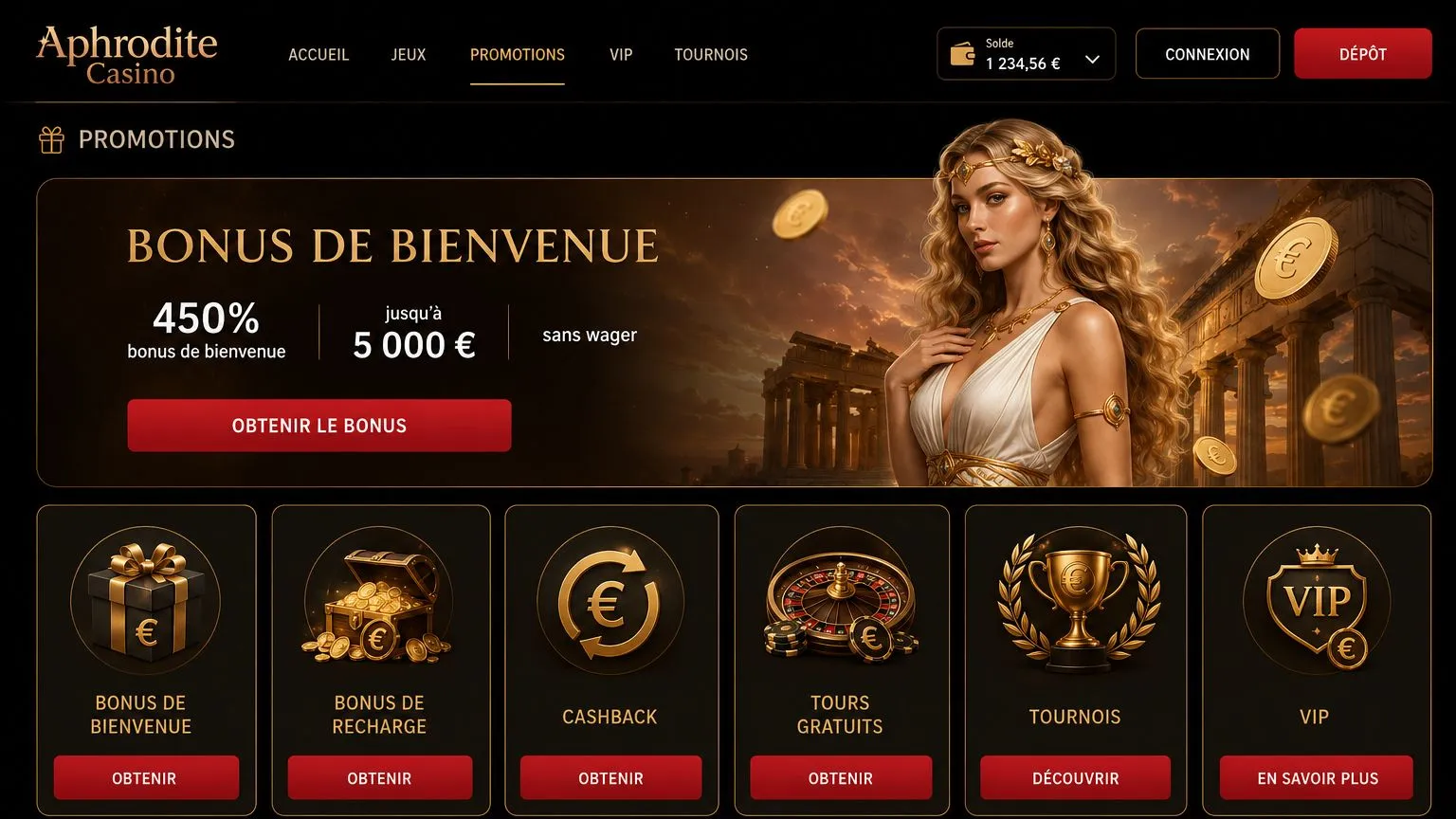 Bonus et promotions chez Aphrodite Casino