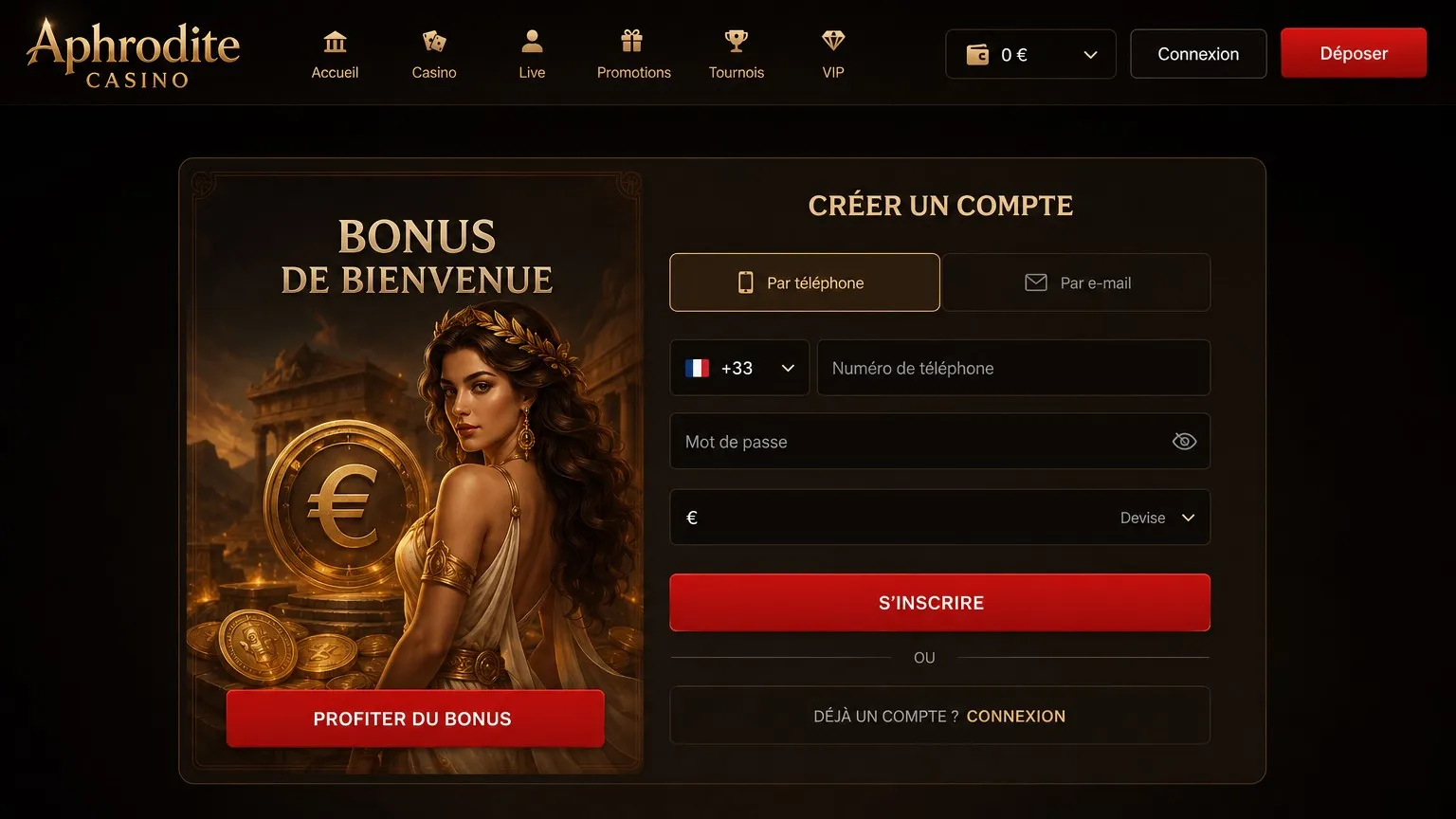 Procédure d'inscription sur Aphrodite Casino